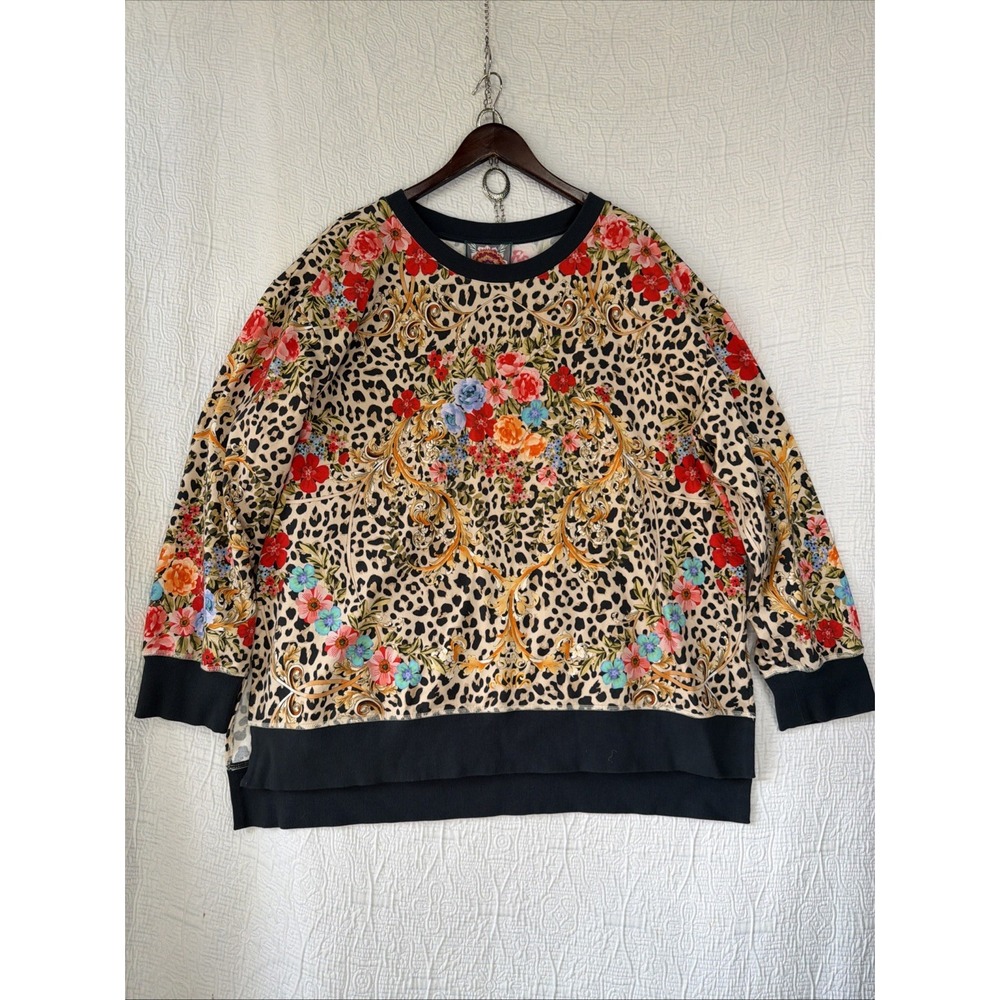Johnny Was Cheetah Floral Sweater Women Plus 3X High Low Cozy Stretch Lounge Top